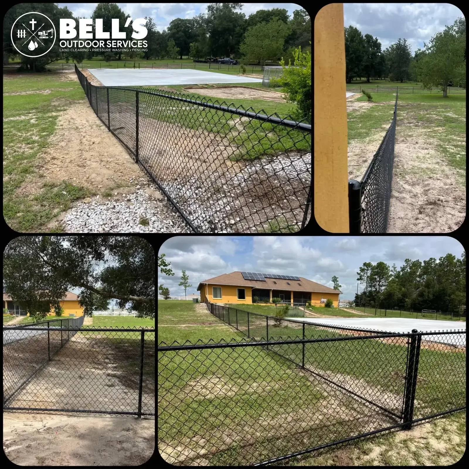 Collage of wood privacy fence styles, including unfinished new construction and premium finished board-on-board fence.
